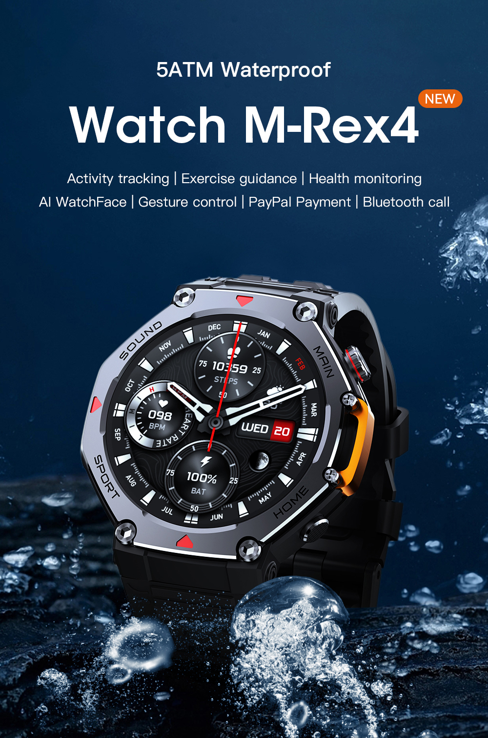 5ATM Waterproof  Smart Watch C - Smartwatch M Active ulasan dan harga